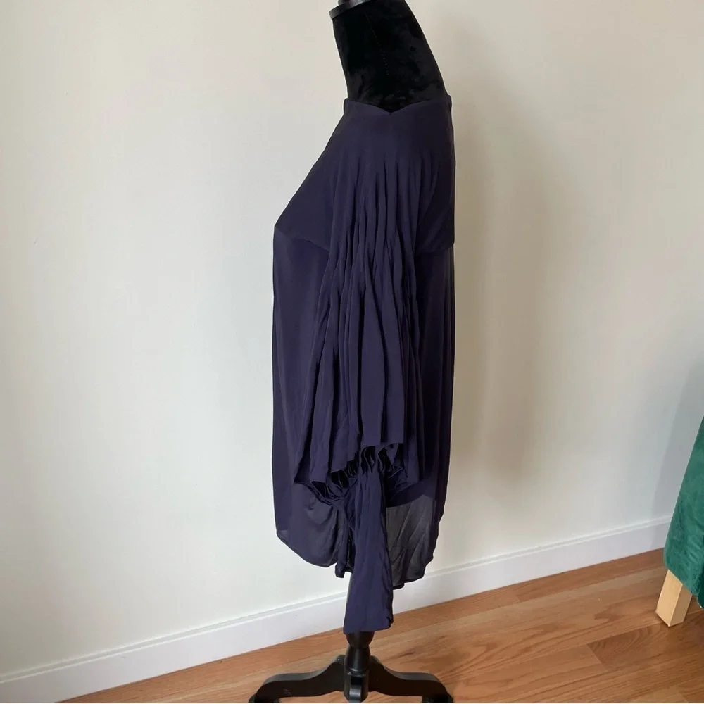 Doo.Ri Blue Viscose Blend Intricate Puff Sleeve Boat Neck Blouse EUC Size 6 - Picture 2 of 8